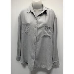 La Miel Button Up Shirt Women's Small Gray Long Sleeve Oversized Raw Hem Cotton